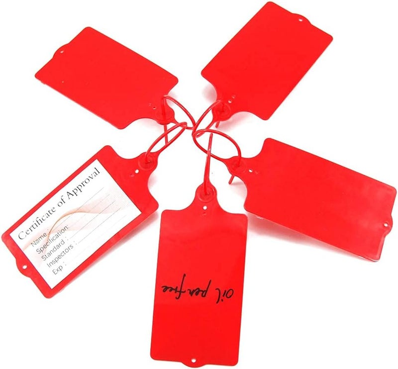LeadSeals 100 Plastic Shipping Tags - Waterproof, Writable, Hanging Tags with One Red Marker Pen - Image 2